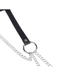 SUBBLIME - ZWARTE LEDEREN KETTINGRIEM MET RINGEN ONE SIZE