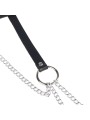 SUBBLIME - ZWARTE LEDEREN KETTINGRIEM MET RINGEN ONE SIZE