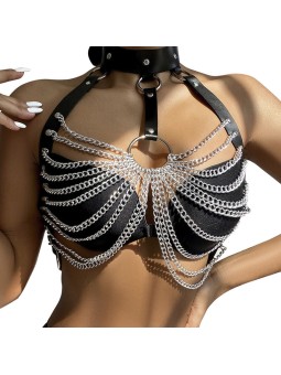 SUBBLIME - HARNAIS POITRINE AVEC GRANDES CHAÎNE S ANNEAUX TAILLE UNIQU