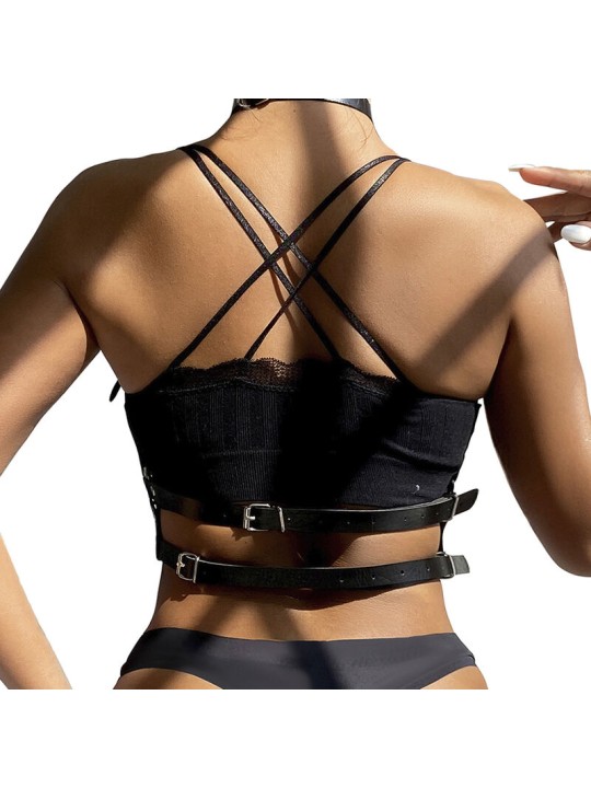 SUBBLIME - LEATHER RING CHEST HARNESS BLACK ONE SIZE
