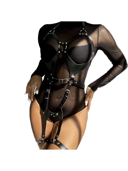 SUBBLIME - FULL BODY HARNESS WITH LEATHER BUCKLES BLACK ONE SIZE
