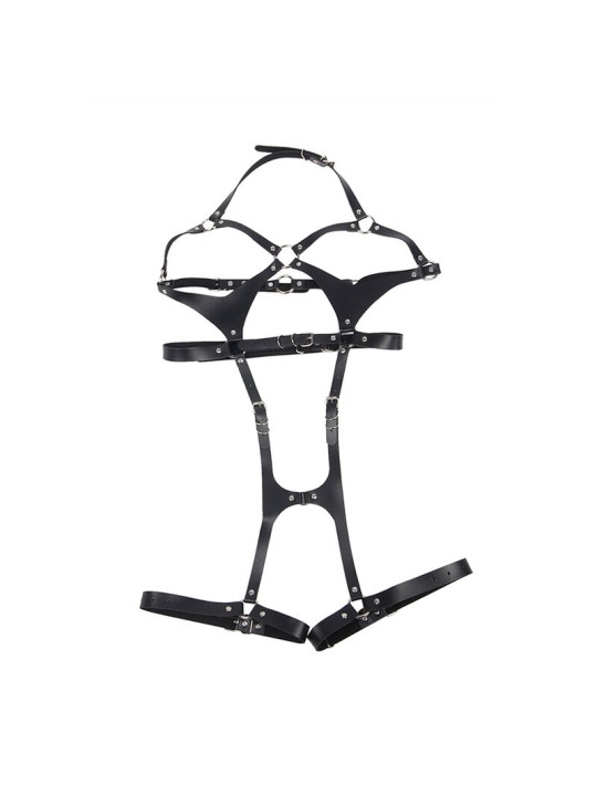 SUBBLIME - FULL BODY HARNESS WITH LEATHER BUCKLES BLACK ONE SIZE