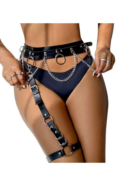 SUBBLIME - GÜRTEL UND STRUMPFBAND MIT RINGEN UND KETTE DETAIL EINE GRÖ