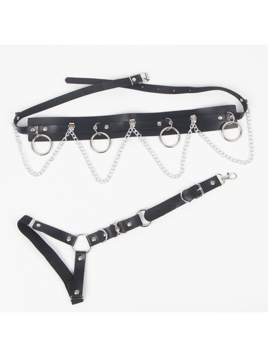 SUBBLIME - BELT AND GARTER HARNESS WITH RINGS AND CHAINDETAIL ONE SIZE