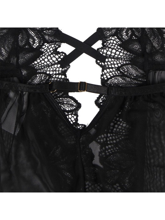 SUBBLIME - TEDDY HALTER NECK BARE BACK LACE PRETO S/M