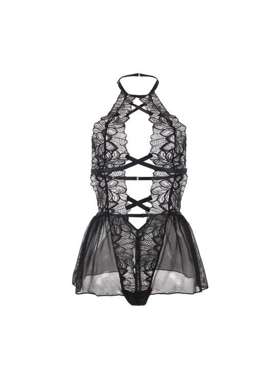 SUBBLIME - TEDDY HALTER NECK BARE BACK LACE BLACK L/XL