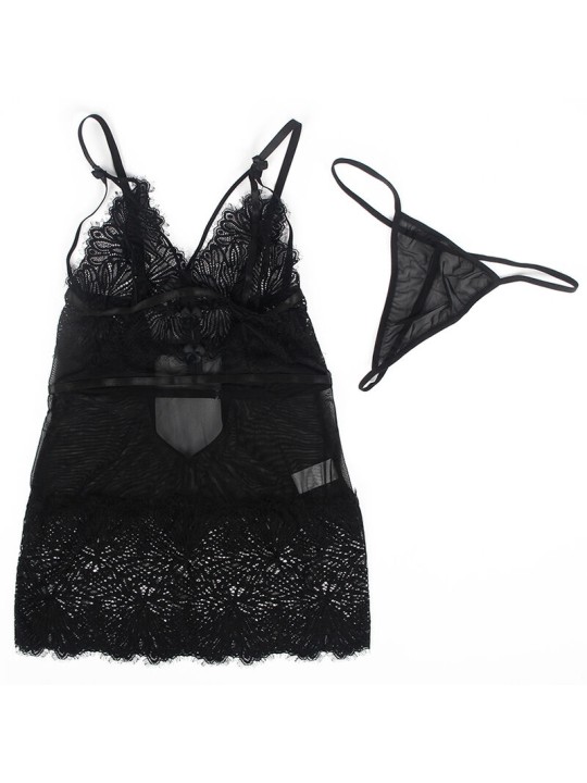 SUBBLIME - BABYDOLL BRETELLES EN DENTELLE RÉGLABLES NOIR S/M