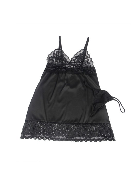 SUBBLIME - BABYDOLL AVEC POITRINE IMPRIMÉ FLEURI NOIR S/M