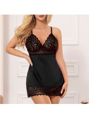 SUBBLIME - BABYDOLL AVEC POITRINE IMPRIMÉ FLEURI NOIR S/M