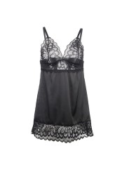 SUBBLIME - BABYDOLL MIT BLUMENPRINT AUF DER BRUST SCHWARZ L/XL