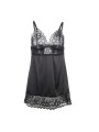 SUBBLIME - BABYDOLL MIT BLUMENPRINT AUF DER BRUST SCHWARZ L/XL