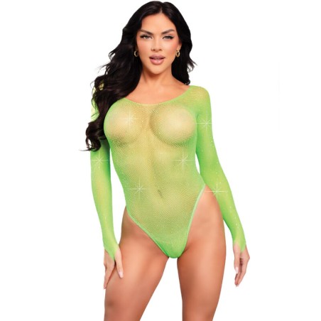 LEG AVENUE - GROENE GEKRISTALISEERDE BODYSUIT MET LANGE MOUWEN