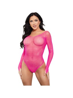 LEG AVENUE - BODY CRISTALIZADO MANGA COMPRIDA FÚCSIA