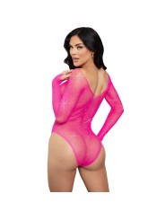 LEG AVENUE - CRYSTALIZED LONG SLEEVE BODYSUIT FUCHSIA