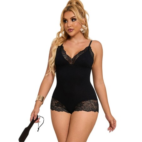 SUBBLIME - ZWARTE BLOEMEN KANT DETAIL TEDDY S/M