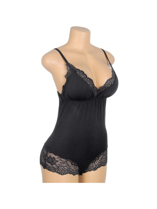 SUBBLIME - TEDDY PRETO FLORAL DETALHE DE RENDA S/M
