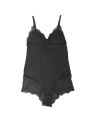 SUBBLIME - TEDDY PRETO FLORAL DETALHE DE RENDA S/M