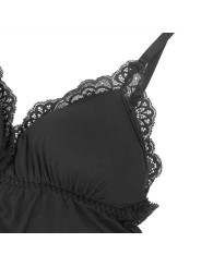 SUBBLIME - TEDDY PRETO FLORAL DETALHE DE RENDA S/M