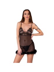 LIVCO CORSETTI FASHION - ZERUNAM SET BABYDOLL + TANGA NEGRO L/XL