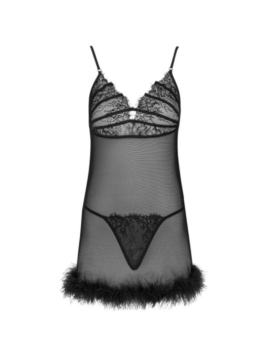 LIVCO CORSETTI FASHION - ZERUNAM SET BABYDOLL + TANGA NEGRO L/XL