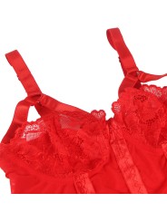 SUBBLIME - TEDDY AVEC JARRETIÈRE DÉTAIL POITRINE ROUGE S/M