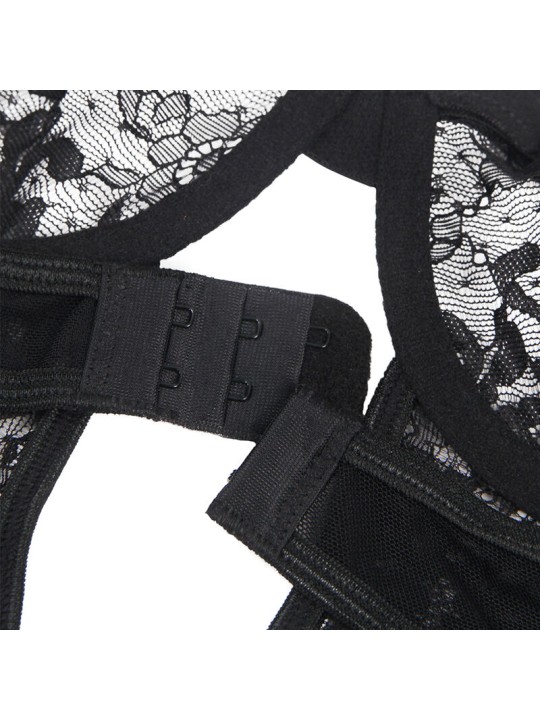 SUBBLIME - TEDDY WITH GARTER WITH LACE DETAIL AND STRIPS BLACK L/XL