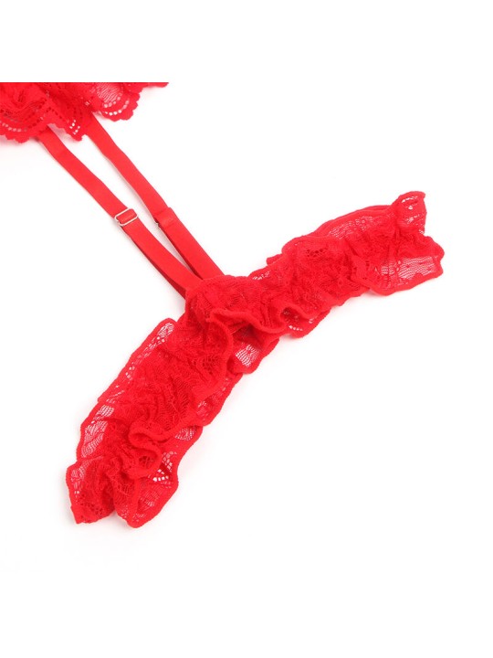 SUBBLIME - TEDDY AVEC JARRETIÈRE AVEC DÉTAIL DENTELLE ET BANDES ROUGE 
