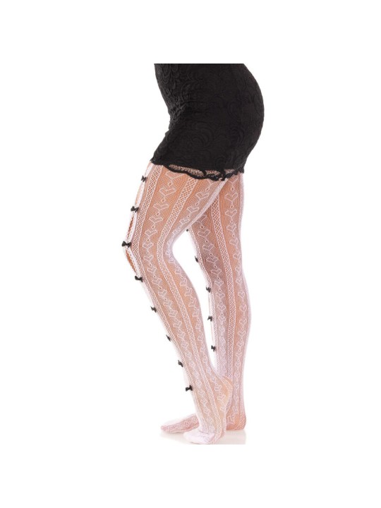 LEG AVENUE - MEDIAS CON ABERTURAS CORAZON & LAZOS BLANCO