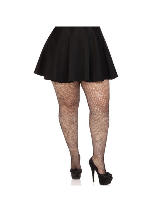 LEG AVENUE - BAS MAILLE CRISTALLISÉE NOIR GRANDE TAILLE