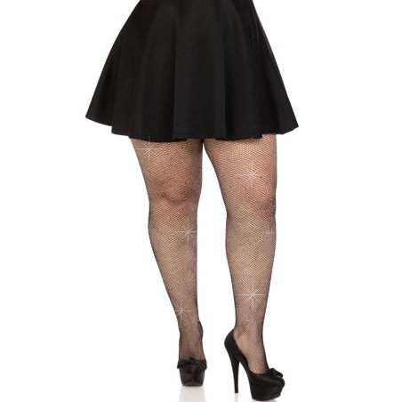 LEG AVENUE - ZWARTE GEKRISTALISEERDE NETPANTY'S PLUS SIZE