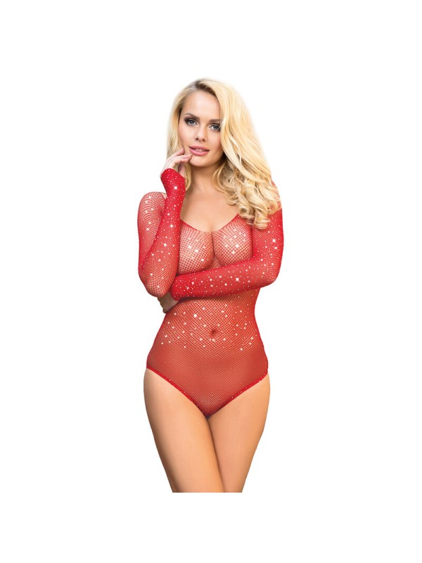 SUBBLIME - 952303 SHINY GRILL BODY WITH OFF SHOULDERS LONG SLEEVE RED 