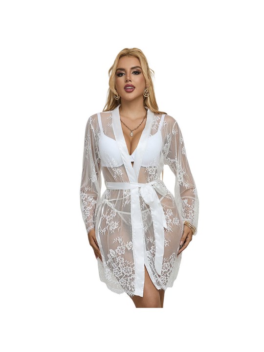 SUBBLIME - 954369 LANGÄRMELIGES NACHTHEMD MIT BLUMENMUSTER WEISS S/M