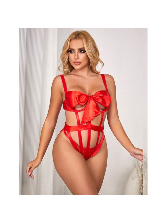SUBBLIME - 954468 SEXY OPENWORK BODY WITH BOW RED S/M