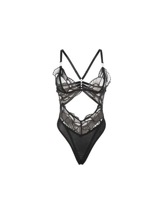 SUBBLIME - 955229 TRANSPARENT BODYSUIT WITH HOLLOW LACE BLACK L/XL