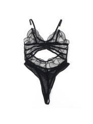 SUBBLIME - 955229 TRANSPARENT BODYSUIT WITH HOLLOW LACE BLACK L/XL