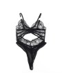 SUBBLIME - 955229 TRANSPARENT BODYSUIT WITH HOLLOW LACE BLACK L/XL