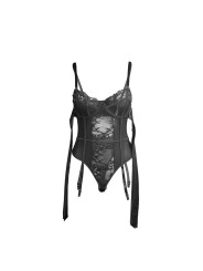 SUBBLIME - 955496 LACE BODYSUIT WITH BOWS AND GARTERS BLACK S/M