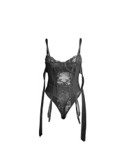 SUBBLIME - 955496 LACE BODYSUIT WITH BOWS AND GARTERS BLACK S/M