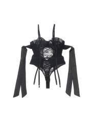 SUBBLIME - 955496 BODY DE RENDA COM LAÇOS E LIGAS PRETO S/M