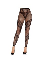 LEG AVENUE - STRUMPFHOSE OHNE FUSS AUS SPITZE UND TRANSPARENZ SCHWARZ