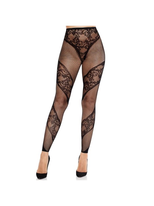 LEG AVENUE - COLLANT SENZA PIEDE IN PIZZO E TRASPARENTE NERO