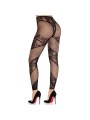 LEG AVENUE - LACE AND SHEER FOOTLESS TIGHTS BLACK
