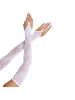 LEG AVENUE - LUVAS EXTRA LONGAS COM RENDA FLORAL E AQUECEDOR DE BRAÇOS