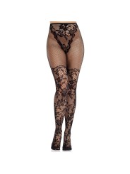 LEG AVENUE - MEDIAS DE ENCAJE DAHLIA CON DETALLE DE RED NEGRO