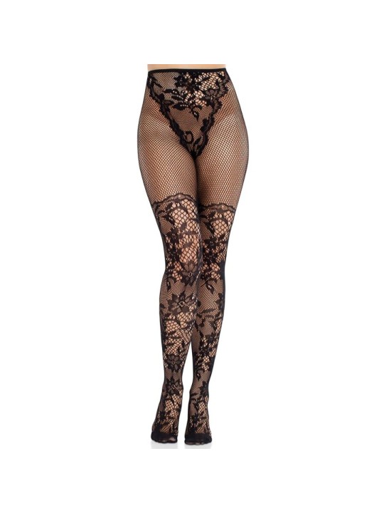 LEG AVENUE - MEIAS DE RENDA DÁLIA COM DETALHE DE REDE PRETAS