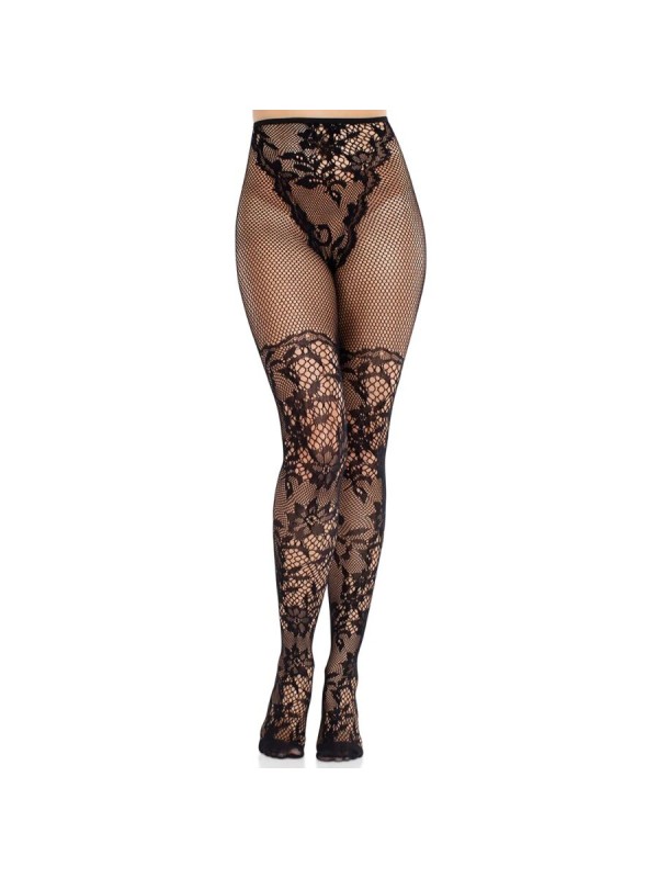 LEG AVENUE - BAS EN DENTELLE DAHLIA AVEC DÉTAIL EN FILET NOIR