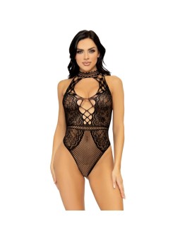 LEG AVENUE - NET EN KANT KEYHOLE HALTER BODYSUIT ONE SIZE