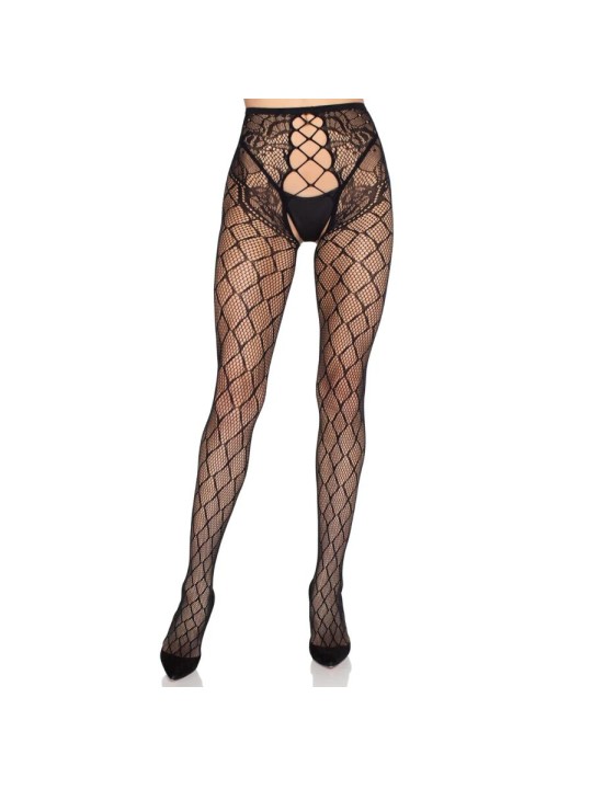 LEG AVENUE - 1966 NET TIGHTS WITH CROTCHLESS PANTY BLACK - ONE SIZE