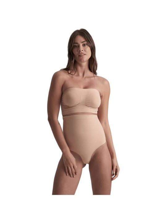 BYE-BRA - SOFT TOUCH SEAMLESS HIGH WAIST THONG BEIGE SIZE M