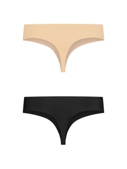 BYE-BRA - INVISIBLE THONG 2 PACK BEIGE & BLACK SIZE M